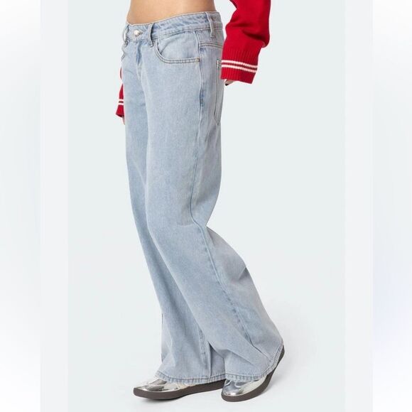 Edikted x PACSUN XL Raelynn Light Blue Vintage Wash Wide Leg Low Rise Jeans - Picture 2 of 4